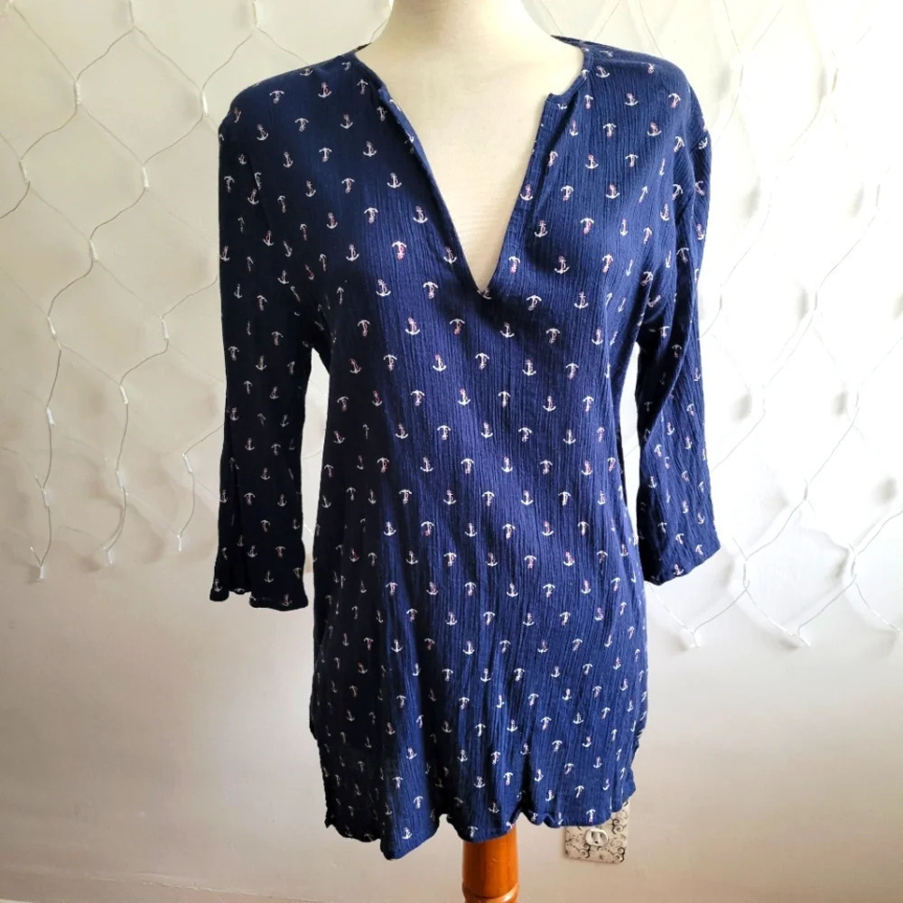 • J. Crew Pullover Tunic Top (Maybe Dress) • Anchor Print • Tagged Size Large